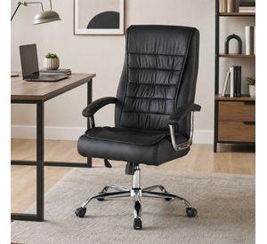 Silla Ejecutiva Magnus Negra con Respaldo Alto Acolchado, Ruedas y Base Cromada para Oficina