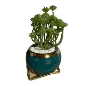 Florero Macetero Porcelana + Planta Artificial