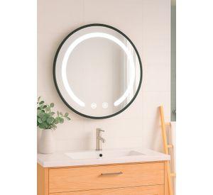 Espejo Redondo Marco Negro Touch con Luz Led 3 colores 50 cm