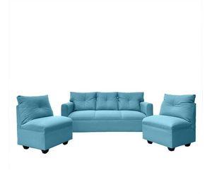 Juego Living Mateo Chenille Turquesa Pata Plastica 3C.1C.1C