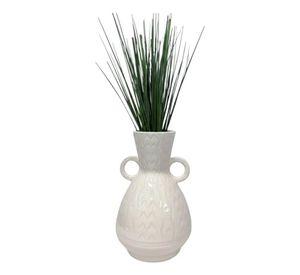 Jarrón Decorativo Doble Asa Relieve Geométrico Lujo AJ