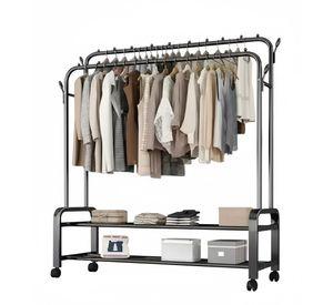 PERCHERO ORGANIZADOR COLGANTE DE ROPA DOBLE CON RUEDAS NEGRO WM