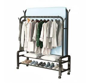 PERCHERO ORGANIZADOR COLGANTE DE ROPA DOBLE CON RUEDAS NEGRO WM