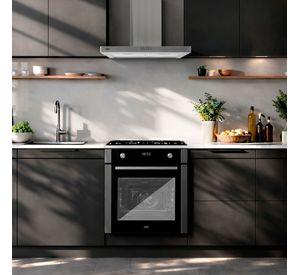Kit Horno 60 litros con spiedo + Encimera a gas 4 quemadores + Campana decorativa rectangular
