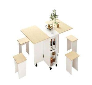 JUEGOS DE COMEDOR MULTIUSO + 4 TABURETES BLANCO/CAFE CON LECHE