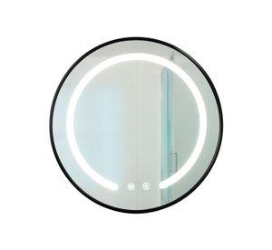 Espejo Redondo Marco Negro Touch con Luz Led 3 colores 80 cm