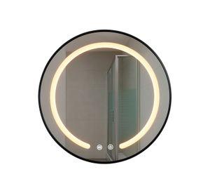 Espejo Redondo Marco Negro Touch con Luz Led 3 colores 80 cm