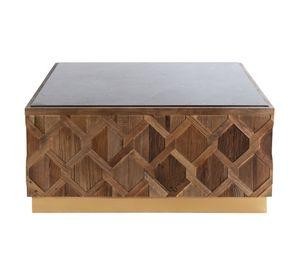 Mesa de centro Gurun cuadrada de madera y marmol 46x100x100