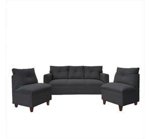 Juego Living Mateo Chenille Grafito Pata Madera 3C.1C.1C