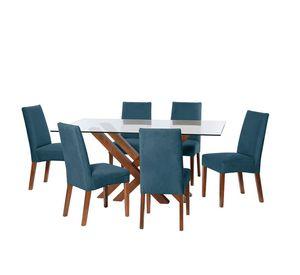 Juego De Comedor Merida 6 Sillas Cadiz Tela Velvet Azul Petroleo