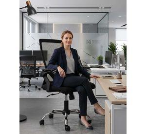 Silla de Oficina Ergonómica con Apoyabrazos Reclinables y Soporte Lumbar