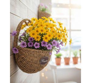 Florero Decorativo Cesta Tejida Colgante Rústico Pared Jhn