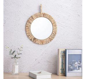 Espejo Decorativo Pared Estilo Boho Efecto Fibra Tejida Jhn