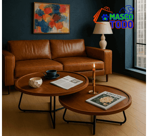 Juego Mesas Centro Redonda Living Madera Moderna 80cm y 60cm
