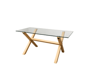 Mesa de Comedor Rectangular de Vidrio y Patas de Metal 140cm - Bursa Cross