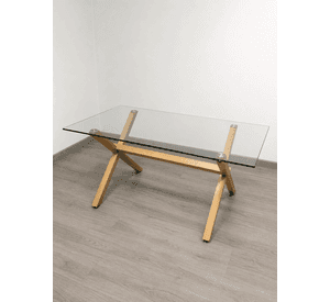 Mesa de Comedor Rectangular de Vidrio y Patas de Metal 140cm - Bursa Cross