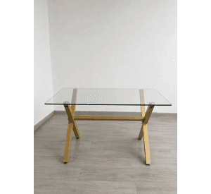 Mesa de Comedor Rectangular de Vidrio y Patas de Metal 140cm - Bursa Cross