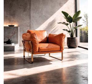 Sillón Briston 1 Cuerpo en Cuero Caramelo con Estructura Acero 97×88×82 cm.