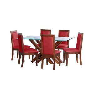 Juego De Comedor Merida 6 Sillas Girona Cuero Kentucky Rojo