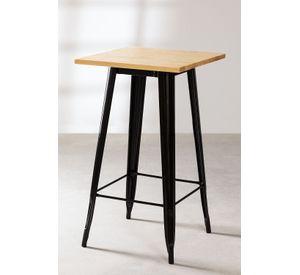Mesa de Centro Bar Tolix Negra con Cubierta de Madera 60x60x105