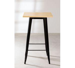 Mesa de Centro Bar Tolix Negra con Cubierta de Madera 60x60x105