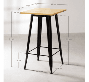 Mesa de Centro Bar Tolix Negra con Cubierta de Madera 60x60x105