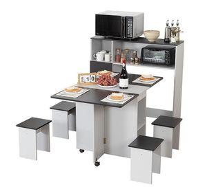 Juego De Comedor + 4 Pisos + Mueble Org Gris/negro