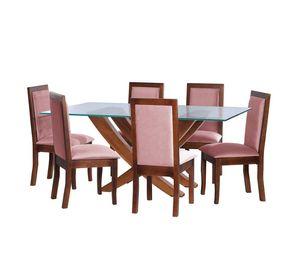 Juego De Comedor Alicante 6 Sillas Girona Tela Velvet Palo Rosa