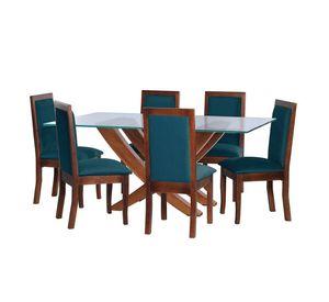Juego De Comedor Alicante 6 Sillas Girona Tela Velvet Azul Petroleo