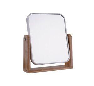 Espejo rectangular de mesa con base madera