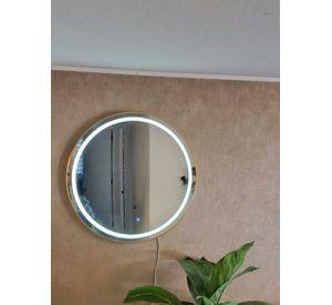 Espejo Touch Led Redondo 80 Cm Diametro Ø Marco Metal Cepillado Colores Dorado Y Negro