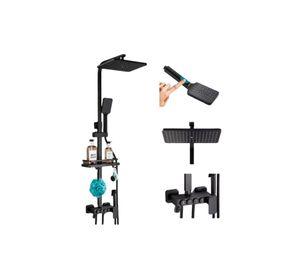 Kit De Ducha Columna Negra Con 4 Botones Multifuncional