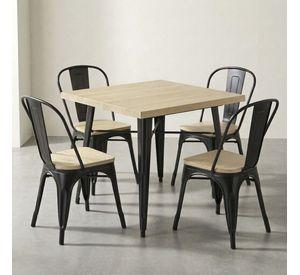 Juego De Comedor Tolix 4 Sillas Cuadrado 80cm Venhoouse Madera Natural