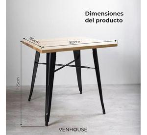 Juego De Comedor Tolix 4 Sillas Cuadrado 80cm Venhoouse Madera Natural