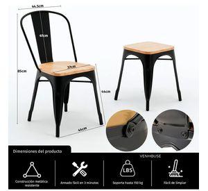 Juego De Comedor Tolix 4 Sillas Cuadrado 80cm Venhoouse Madera Natural