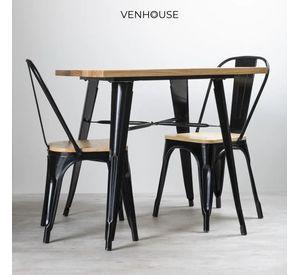 Juego De Comedor Tolix 4 Sillas Cuadrado 80cm Venhoouse Madera Natural