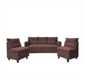 Juego Living Mateo Chenille Cafe Pata Madera 3C.1C.1C
