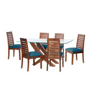 Juego De Comedor Alicante 6 Sillas Tenerife Tela Velvet Azul Petroleo