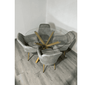 Mesa de Comedor Redonda de Vidrio y Patas de Metal 120cm - Cross