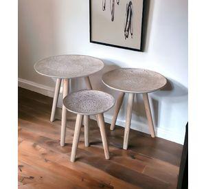 Set 3 Mesas Centro Decorativa Mandala Nórdica Redonda Jhn