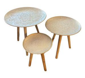 Set 3 Mesas Centro Decorativa Mandala Nórdica Redonda Jhn