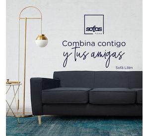 Sofá Lilen Chenille Tipo Lino Grafito 3 Cuerpos
