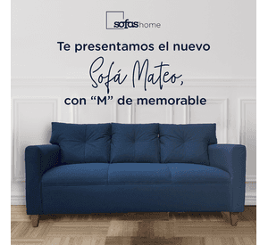 Sofá Mateo Chenille Azul Pata Madera 3C
