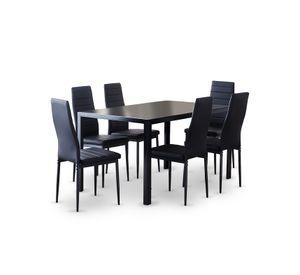 Comedor Mesa Vidrio 75x80x150 6 Sillas Pu Negro