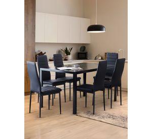 Comedor Mesa Vidrio 75x80x150 6 Sillas Pu Negro