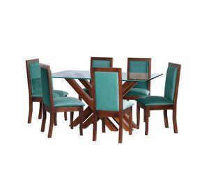 Juego De Comedor Merida 6 Sillas Girona Tela Velvet Turquesa