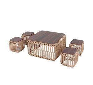 Juego De Muebles Mesa Centro Sillas Madera Y Tejido Deco
