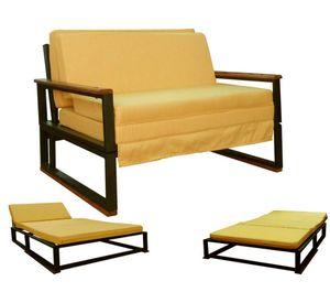 Futon Metalico Folk - 1.5 Plazas 3 Posiciones - Mostaza