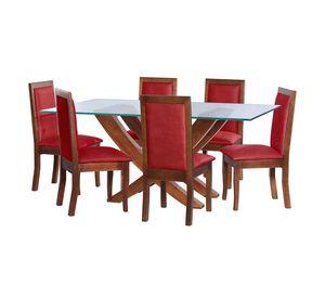 Juego De Comedor Alicante 6 Sillas Girona Cuero Kentucky Rojo