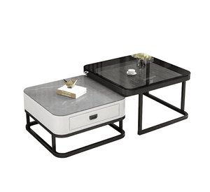 Mesa De Centro Tipo Nido Con Recubrimiento En Cuero